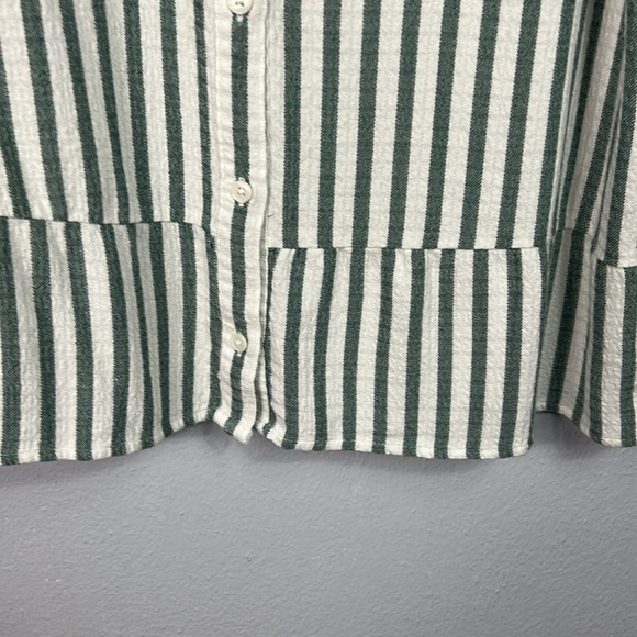 Denim & Co Textured Woven Peplum Stripe Long Sleeve Shirt Medium - Picture 5 of 7